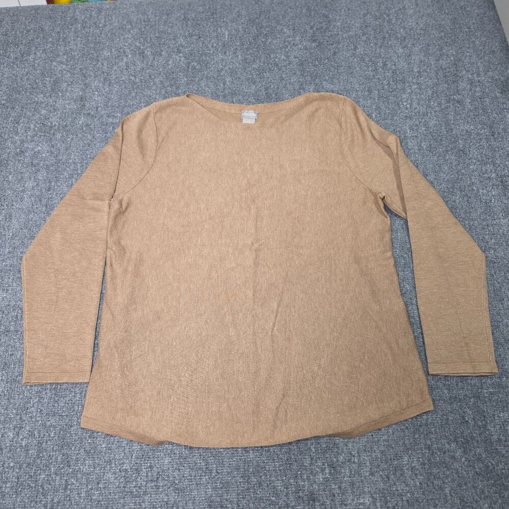 Chico's Womens Size 2 Large Camel Tan Lightweight Knit Long Sleeve Sweater Top